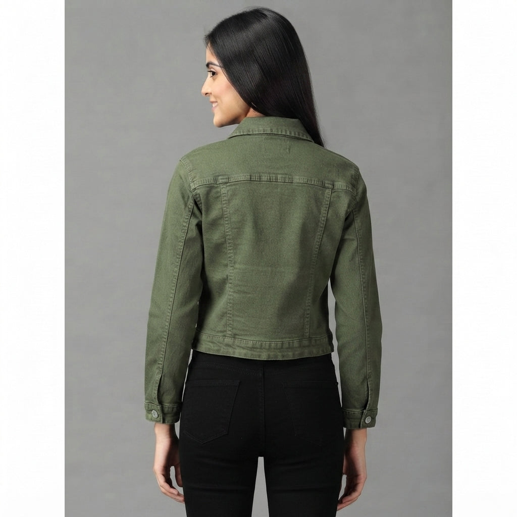 Buy Roman Olive Classic Cotton Denim Jacket  for Women's