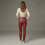 Women's Red  Leather Capri