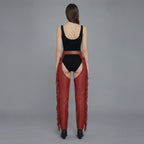 Women Black and RED  Leather Chaps