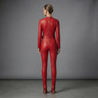 Women's Red Leather Jumpsuit