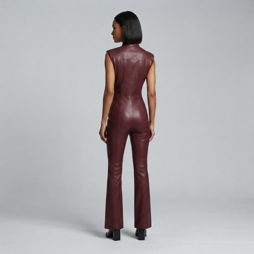 Women's Brown Leather Jumpsuit