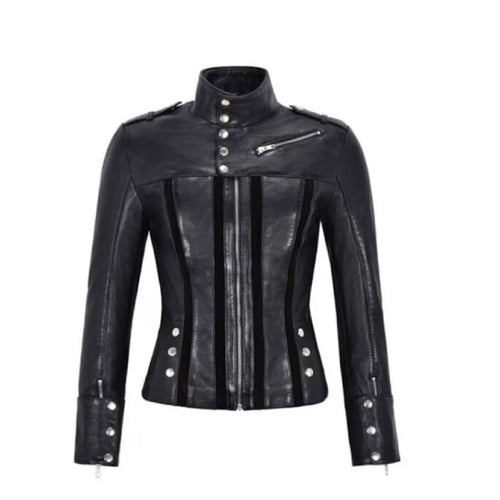 Biker Studded Italian Style Winter Black Jacket Leather Outlet