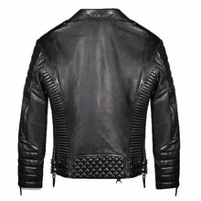 Load image into Gallery viewer, Black Biker Leather Jacket For Men Quilted Style
