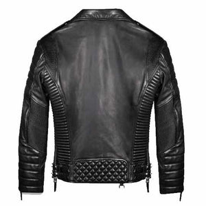 Black Biker Leather Jacket For Men Quilted Style