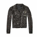Schwarze Motorradjacke aus Nietenleder für Damen