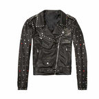Schwarze Motorradjacke aus Nietenleder für Damen