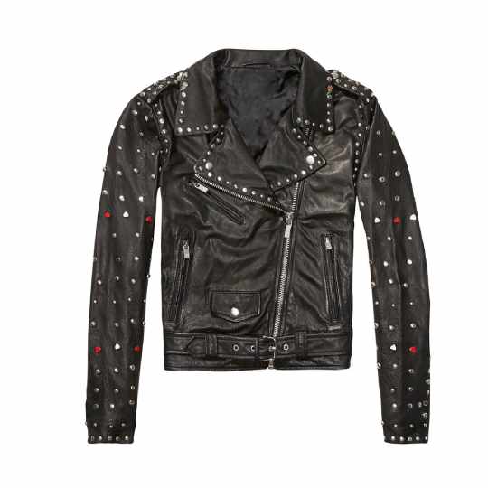 Schwarze Motorradjacke aus Nietenleder für Damen