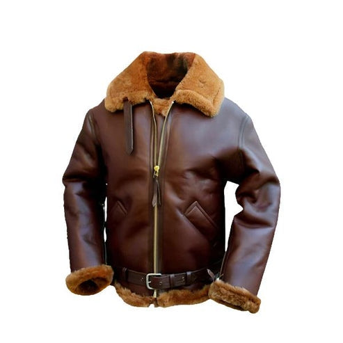 Classic Brown Leather Bomber Jacket