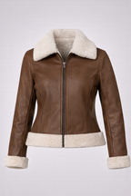 Women's Brown Leather Shearling Jacket