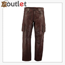 Load image into Gallery viewer, Brown Military Cargo Motorcycle Leather Pants Leather Outlet
