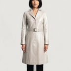Women's  Faux White Leather Trench Coat