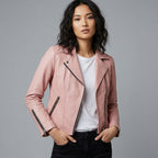 Buy Women's Pink Leather Motorcycle Jacket