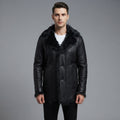 Men's Black Leather Jacket with Black fur Collar