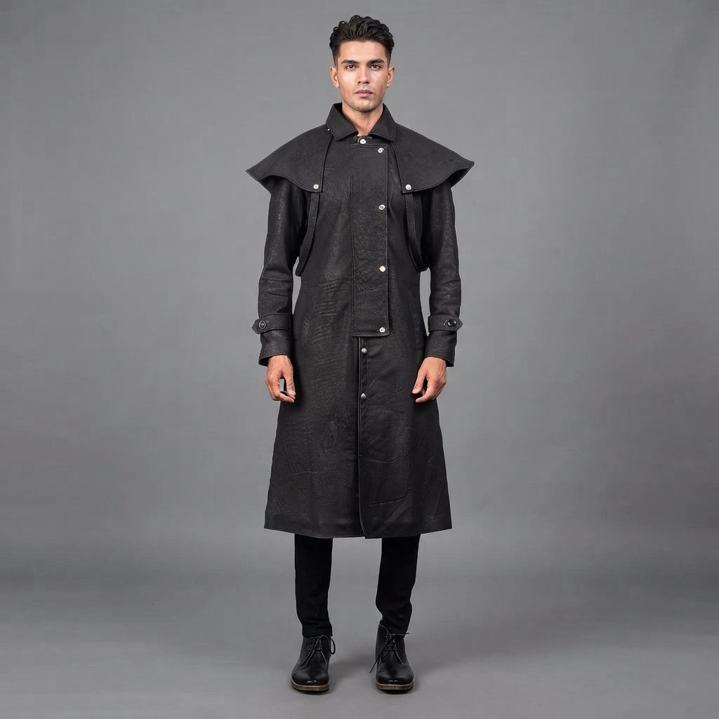 Men Black Long Leather Duster Coats