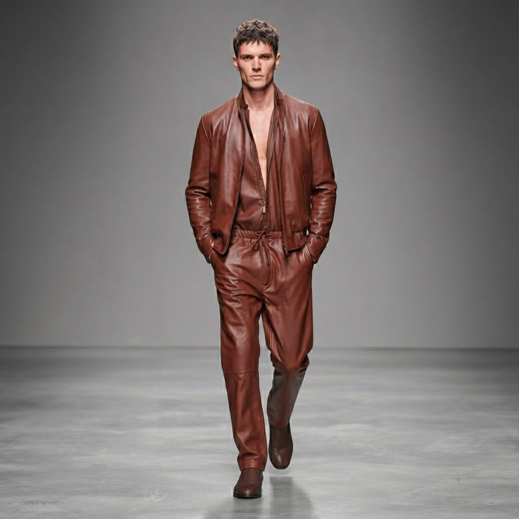 Men's Brown Leather Jumpsuit - Leather Outlet