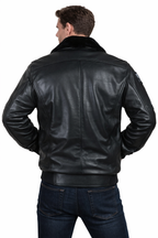 Stealth Squadron Schwarze Leder Bomberjacke – Flieger Pelzkragen