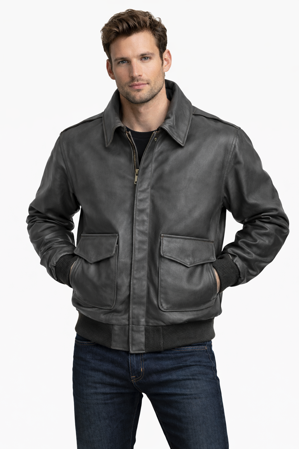 Leder Fliegerjacke Metropolitan Holzkohlegrau – Aviator-Stil