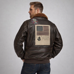 Men's Brown Flight Leather Jacket with Stickers