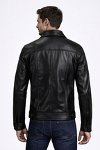 Men's Black Leather Trucker Jacket