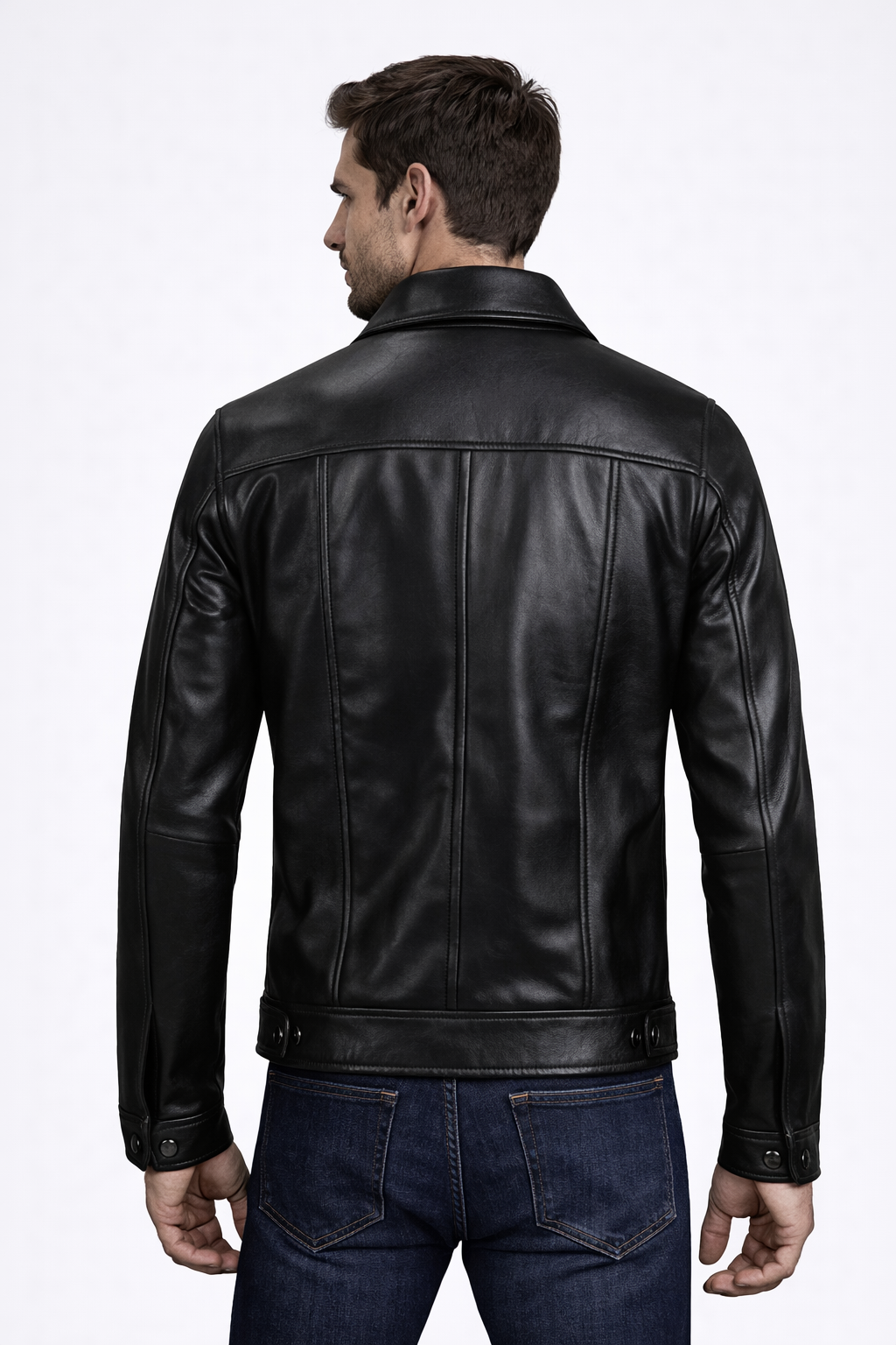 Men's Black Leather Trucker Jacket
