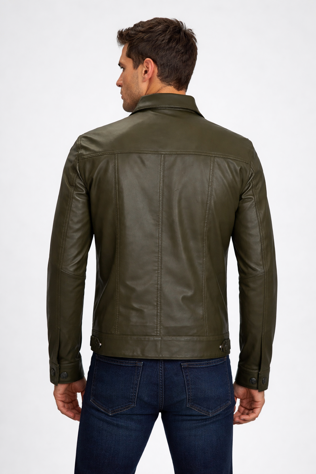 Men's Olive Green Real Leather Trucker Jacket