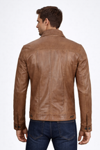 Men's Camel Brown Trucker Leather Jacket