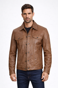 Men's Camel Brown Trucker Leather Jacket