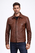 Classic Trucker Fashion Leather Jacket Men