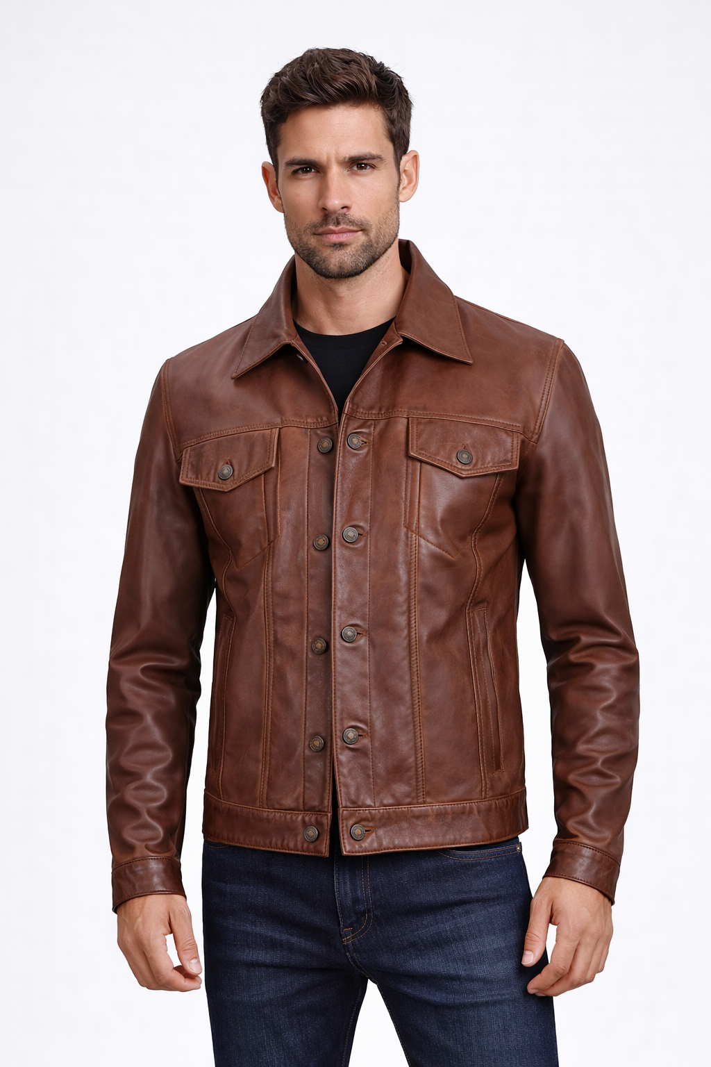 Classic Trucker Fashion Leather Jacket Men