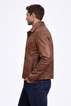Classic Trucker Fashion Leather Jacket Men