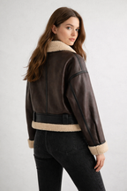 Brown Woman Faux Leather Jacket