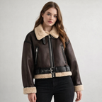 Brown Woman Faux Leather Jacket