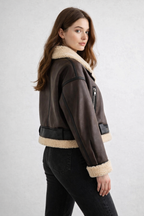Brown Woman Faux Leather Jacket