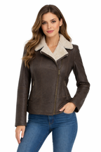 Women Biker Shearling Premium Leather Jacket