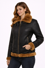 Load image into Gallery viewer, Women’s Tressano Black Real Shearling Aviator Jacket
