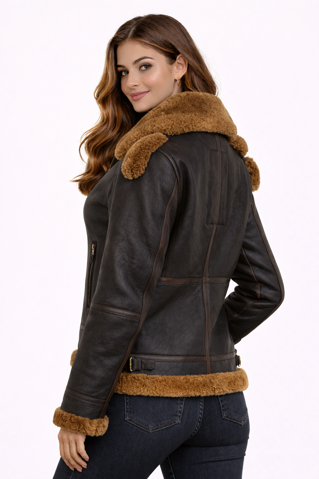 Damen Tressano Schwarze Pilotenjacke aus echtem Lammfell