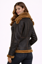 Load image into Gallery viewer, Women’s Tressano Black Real Shearling Aviator Jacket
