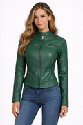 Grüne Cafe Racer Lederjacke für Damen