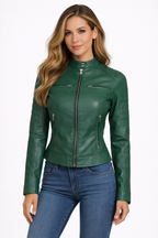 Grüne Cafe Racer Lederjacke für Damen