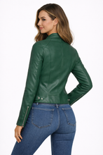 Load image into Gallery viewer, Women’s Green Cafe Racer Leather Jacket
