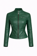 Grüne Cafe Racer Lederjacke für Damen