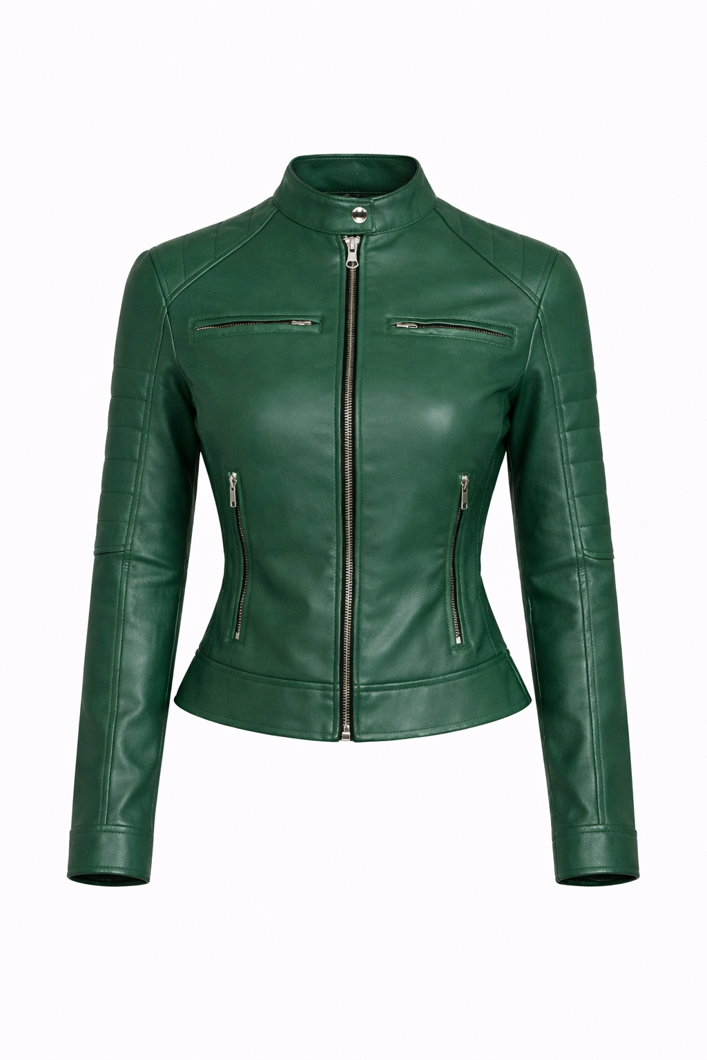 Grüne Cafe Racer Lederjacke für Damen