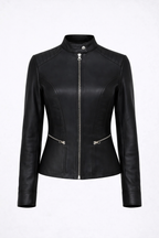 Damen Lederjacke Schwarz Cafe Racer – Gesteppte Biker-Passform