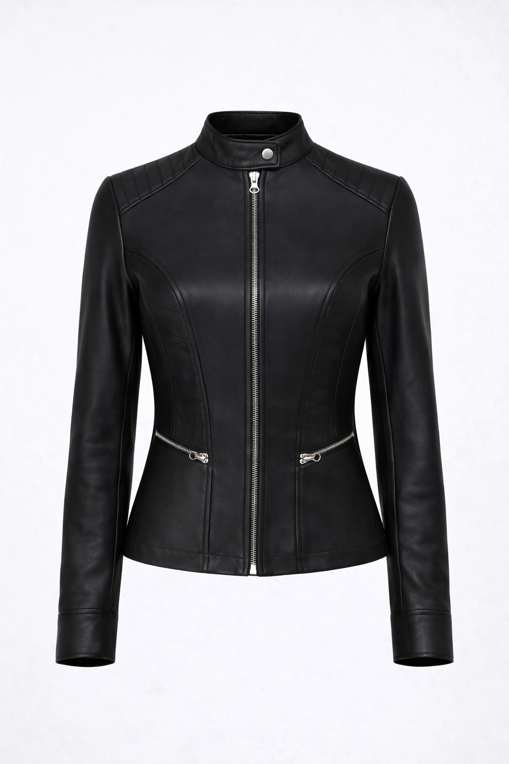 Damen Lederjacke Schwarz Cafe Racer – Gesteppte Biker-Passform