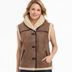 Damen Braunes Shearling Lammfell Aviator Gilet