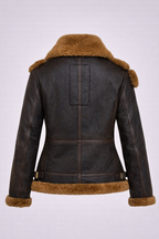 Damen Tressano Schwarze Pilotenjacke aus echtem Lammfell