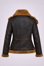 Load image into Gallery viewer, Women’s Tressano Black Real Shearling Aviator Jacket
