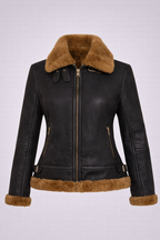 Damen Tressano Schwarze Pilotenjacke aus echtem Lammfell
