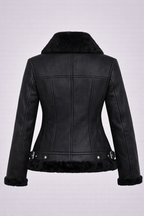 Damen Moya V schwarze Shearling Aviator Moto Jacke
