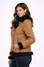 Damen Moya Aviator Lederjacke Braun